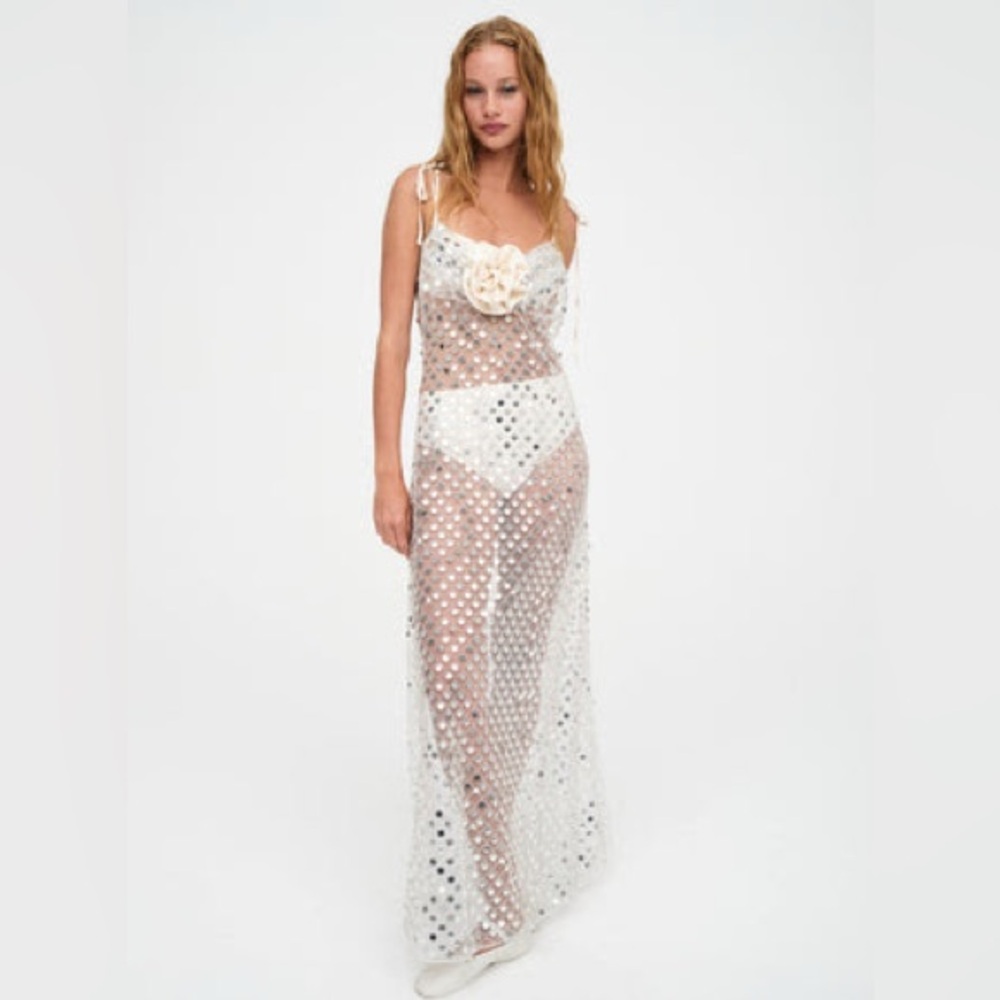 NWT For Love & Lemons Charelle Maxi Dress in Silver SIZE LARGE - Picture 2 of 11